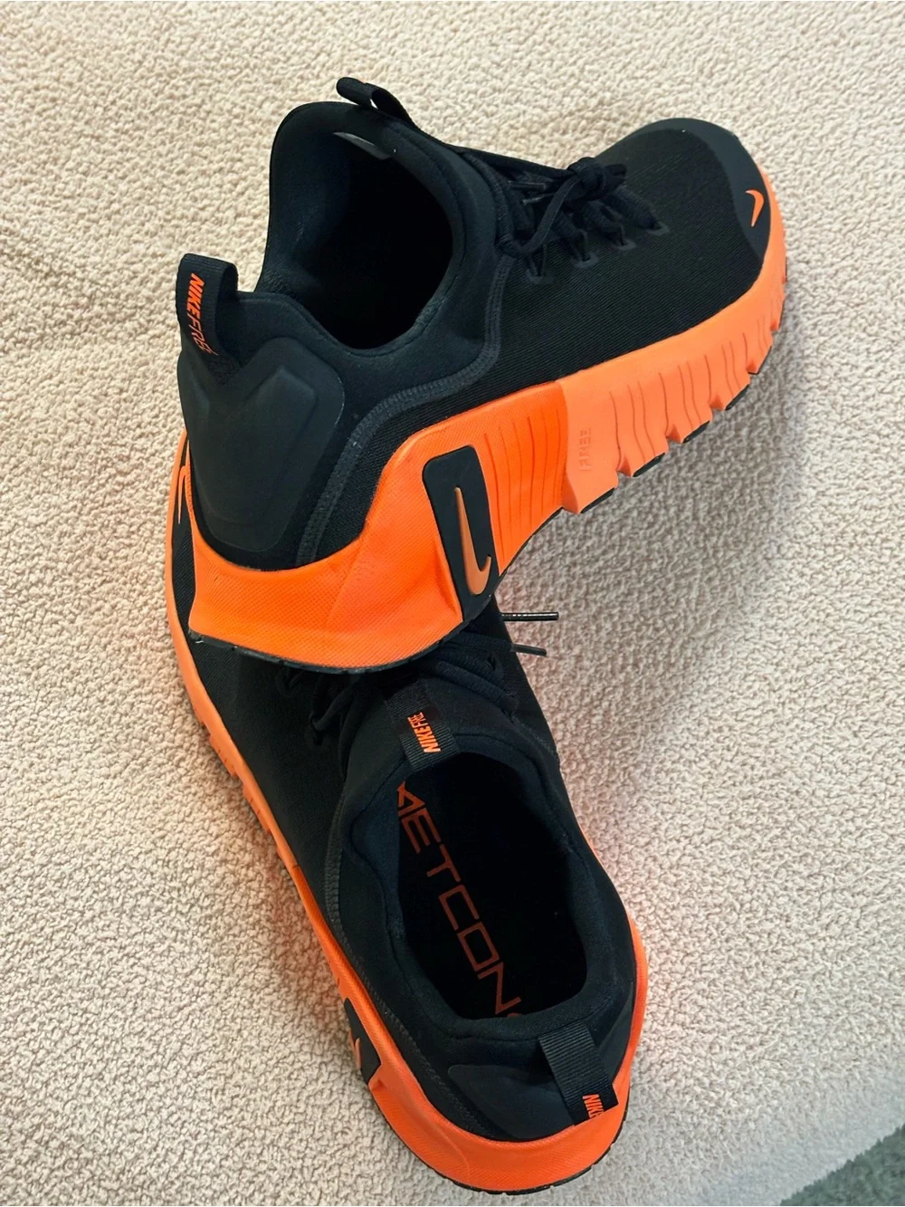 Nike Men’s Black and Bright Orange Training Sneakers